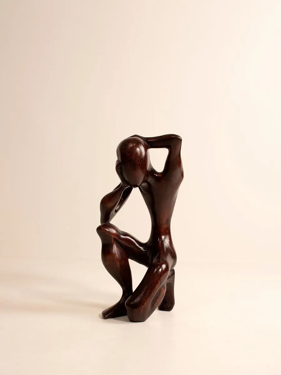 Vintage Carved Sculptural Figurine, Ebonised Wood
