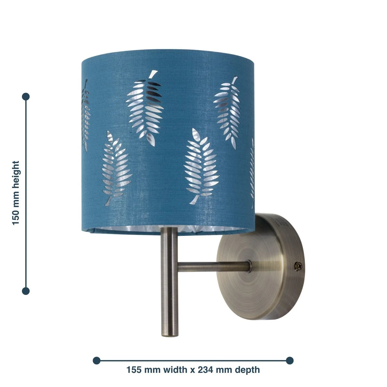 First Choice Lighting Brea - Antique Brass Wall Light with Teal Fern Shade in Gold 5