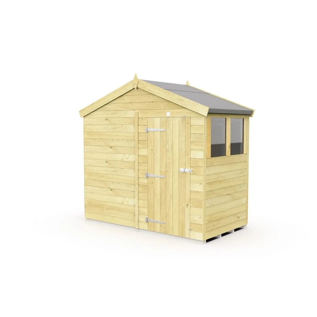Buttercup Farm 8 x 4 Feet Apex Shed - Single Door W/ Windows - L127 x W231 x H217 cm in Brown
