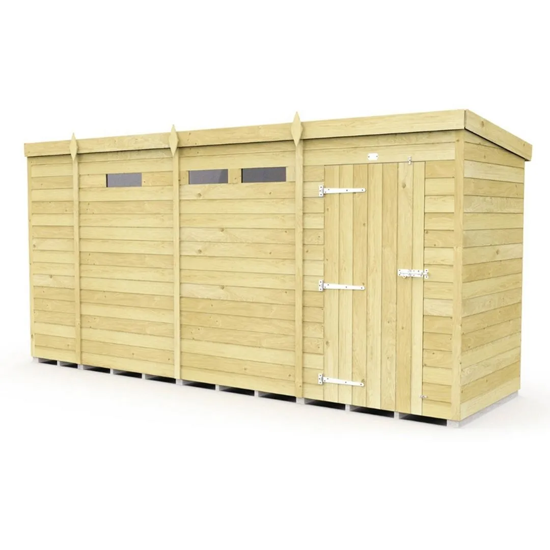 Buttercup Farm 13 x 4 Feet Pent Security Shed - Single Door - L118 x W387 x H201 cm in Brown