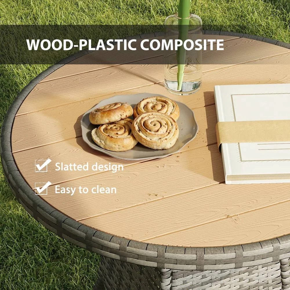 OUTSUNNY Outdoor PE Rattan Dining Table w/ Wood-plastic Composite Top, Natural 5