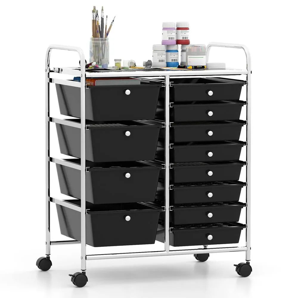Costway Storage Cart Black Multi-Purpose Utility Cart with 2-Size Drawer 3