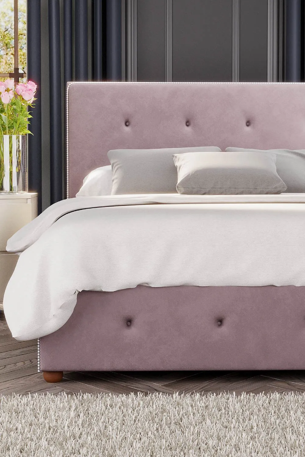 Laurence Llewelyn-Bowen Hesper Ottoman Storage Bed in Plush Velvet Fabric, Custom Made in Rose 4