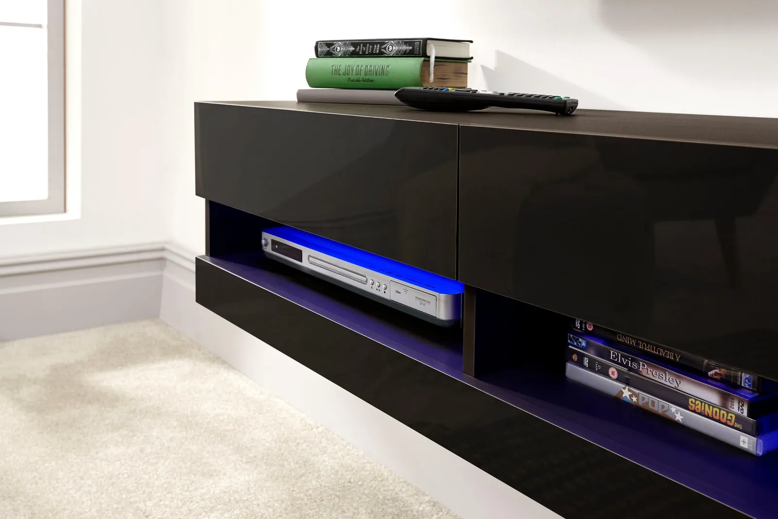 GFW Galicia 180cm Wall TV Unit with LED in Black 3