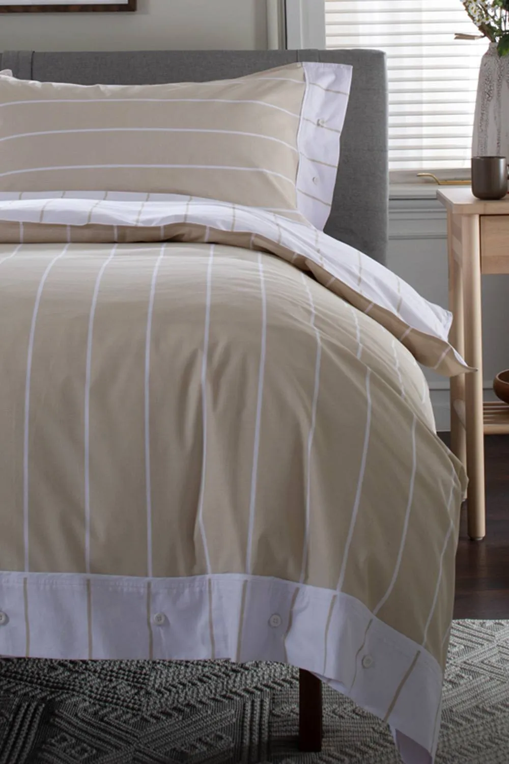 The Lyndon Company Next Level 100% Duvet Cover Set with Cuff Detailing in Beige 2