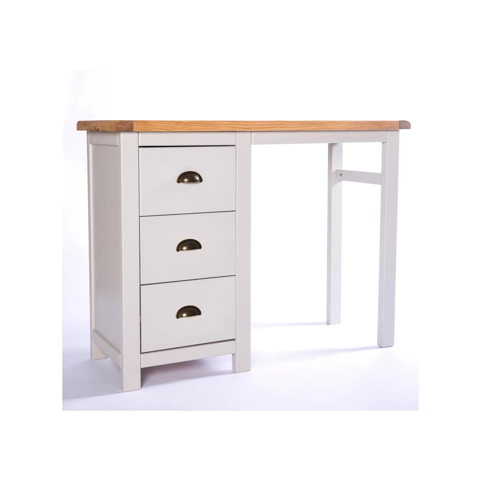 Cabinet Bits Argenta 3 Drawer Desk - Dressing Table Brass Cup Handle in Light Grey