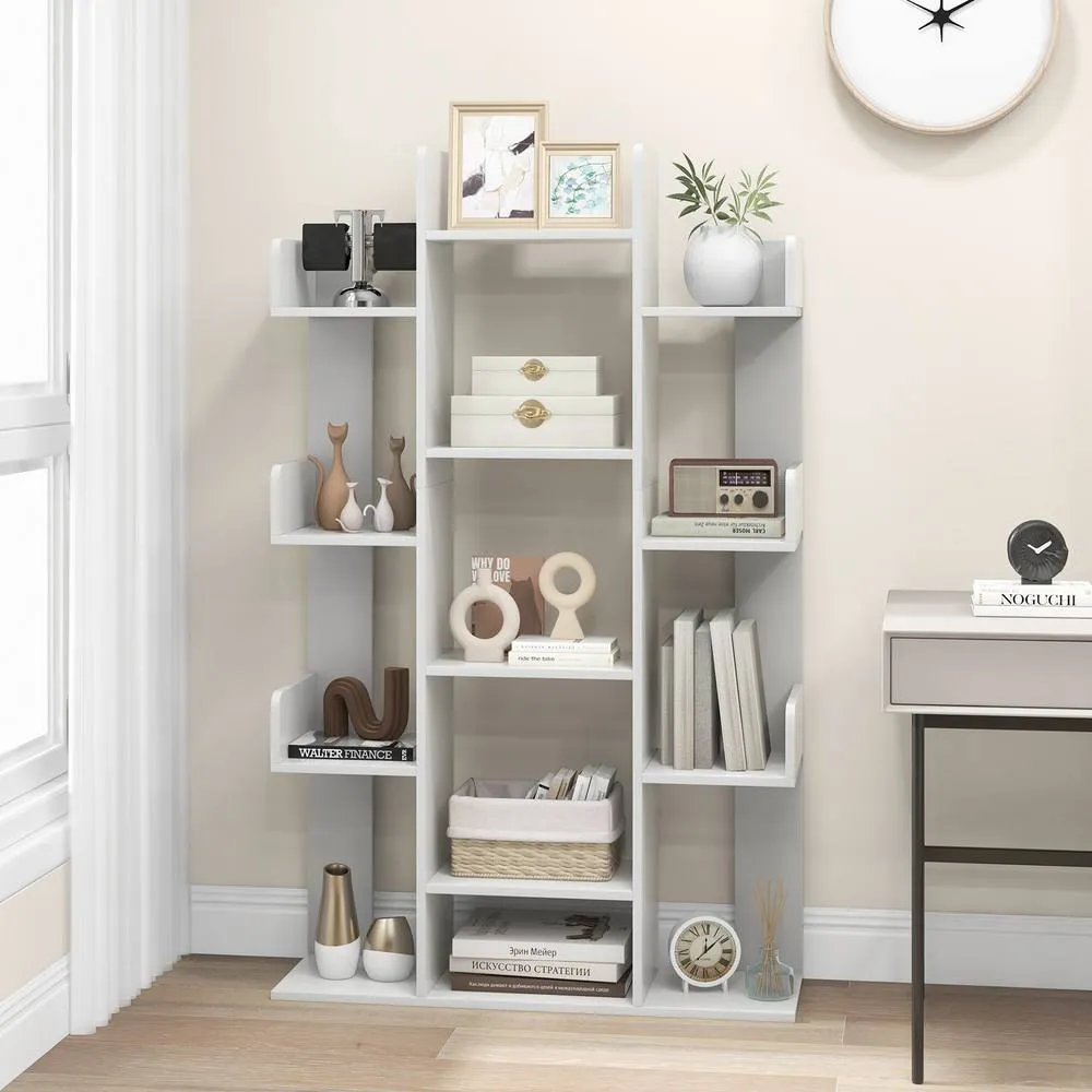 Costway Wooden Bookshelf Tall Bookcase Corner Storage Organizer Display Shelf in Grey 3