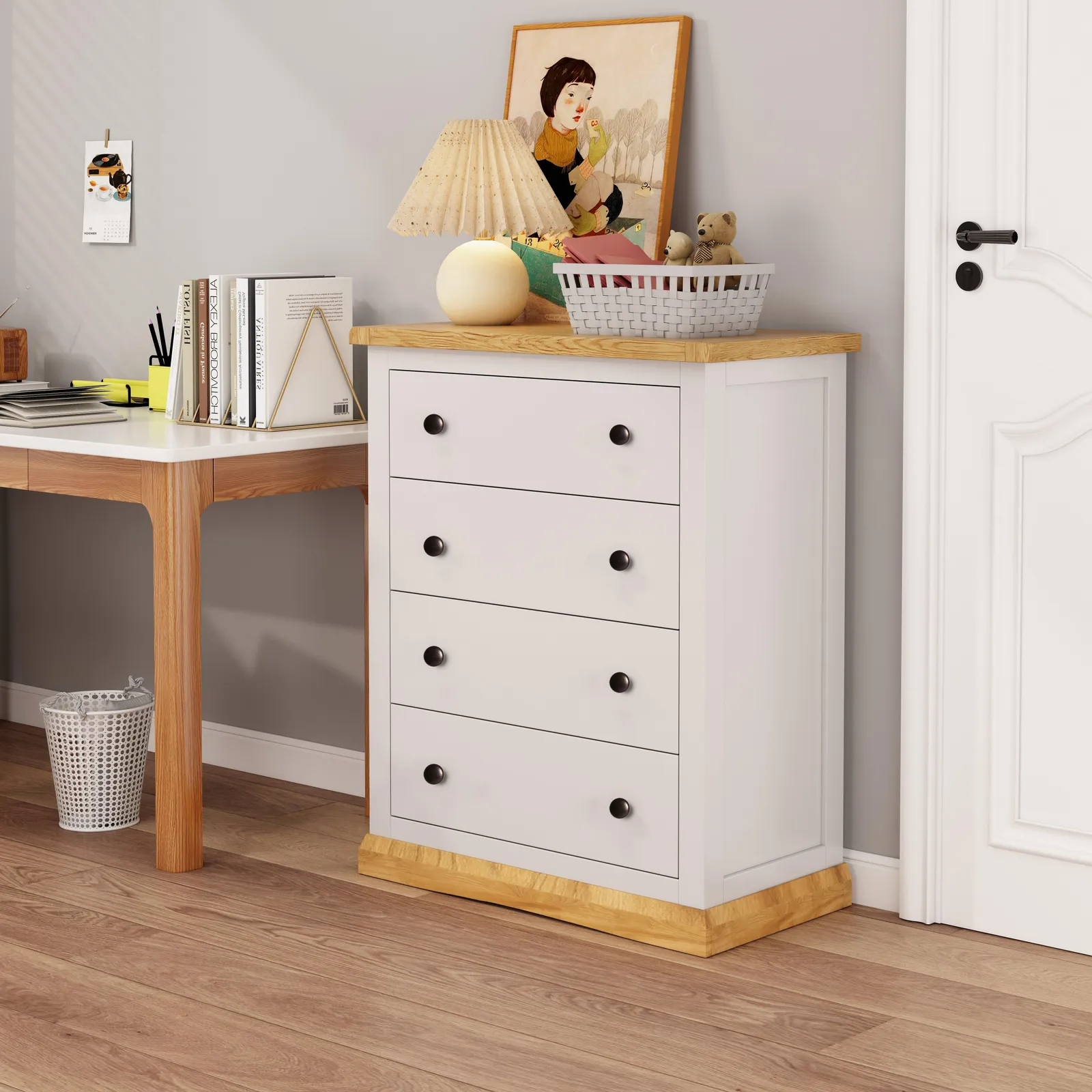 Cabinet Bits Trevi 4 Drawer Chest of Drawers Brass Knob in Off-White