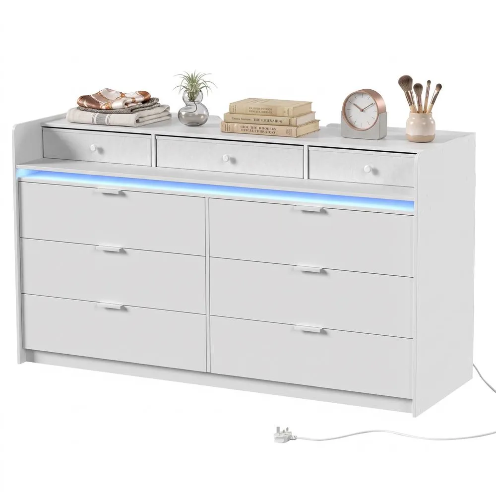 HOMCOM Chest of Drawers for Bedroom with LED Light & Charging Station, White