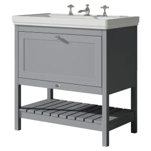 Bayswater Hartleigh Plummett Grey Traditional Freestanding Vanity Unit & 3 Tap Hole Traditional Recessed Basin - 800mm 2
