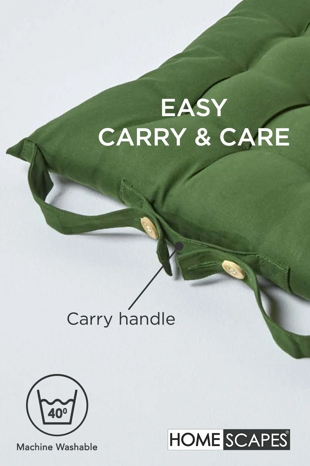 Homescapes 4 Pack Seat Pads Luxury 100% Cotton Indoor Outdoor Garden Cushion, 40cm in Dark Olive 6