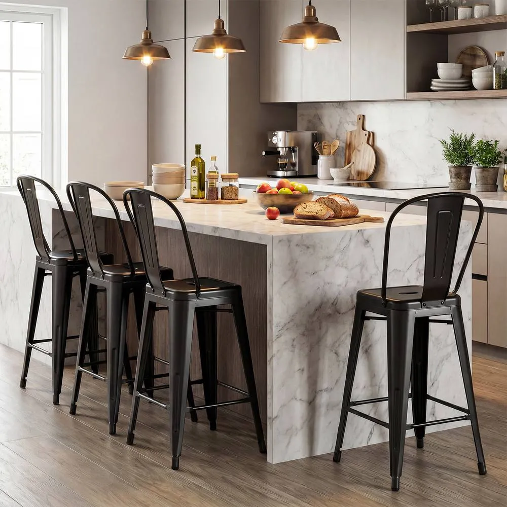 Costway 62 cm Counter Height Barstools with Backrests & Footrests in Black 3