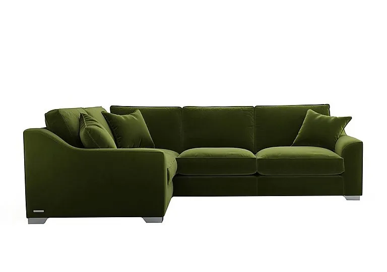 Isobel Small Fabric Left Hand Facing Corner Fibre Fill Sofa - Woodland Moss with Chrome Feet