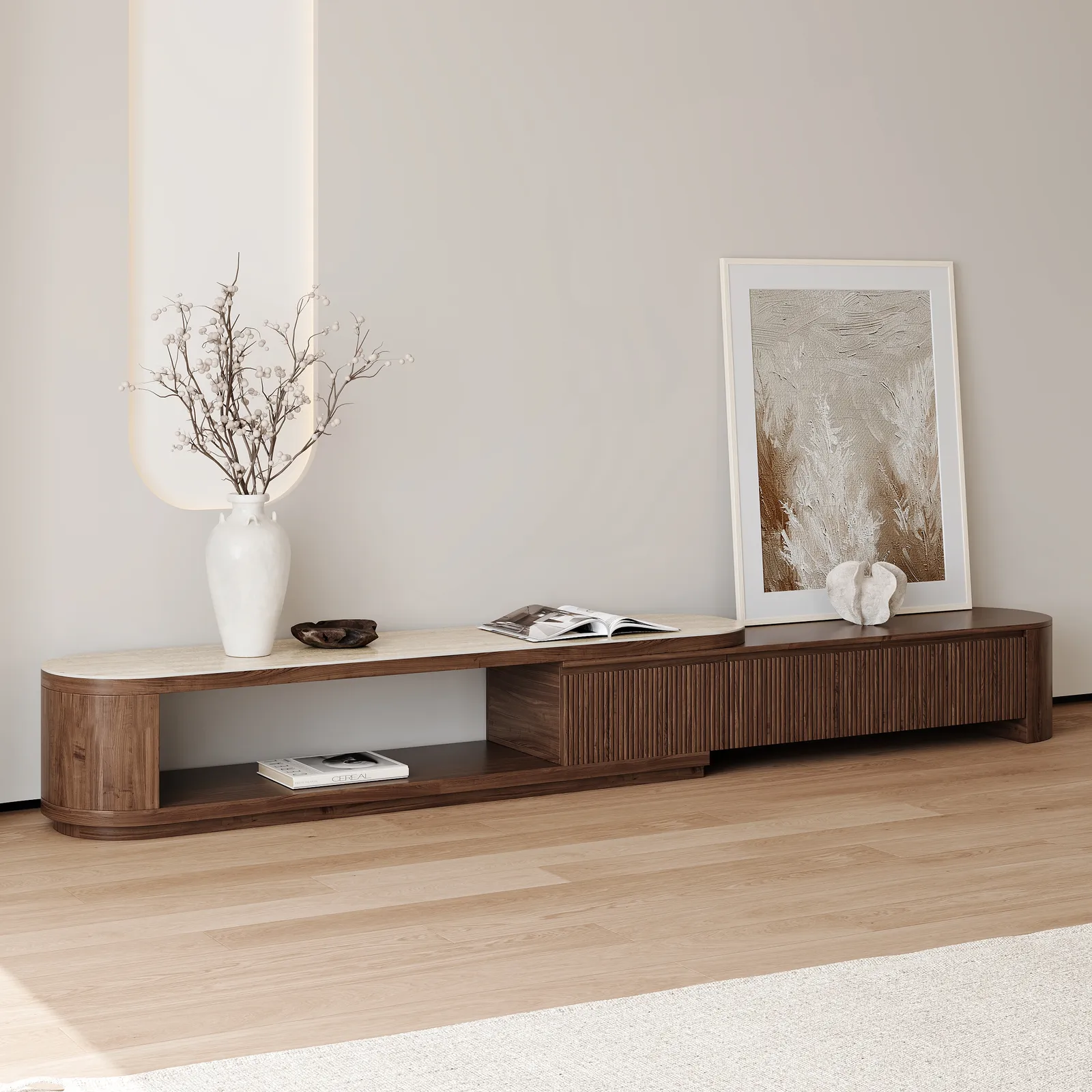 Velar 180 - 290 cm Extendable Sintered Stone Top TV Stand with 3 Drawers