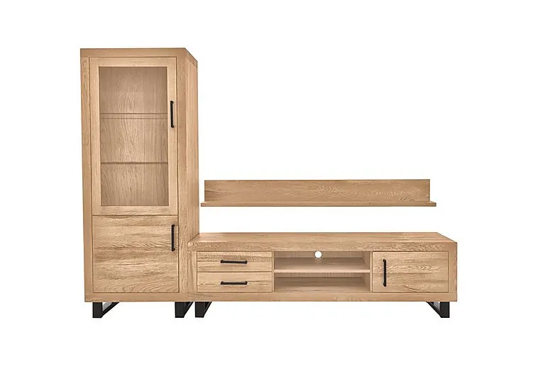 Terra Large Media Set with TV Unit, Small Left Hand Facing Display Cabinet and 180cm Wall Shelf - Natura Bianca - Living Room Furniture - In Time for Christmas