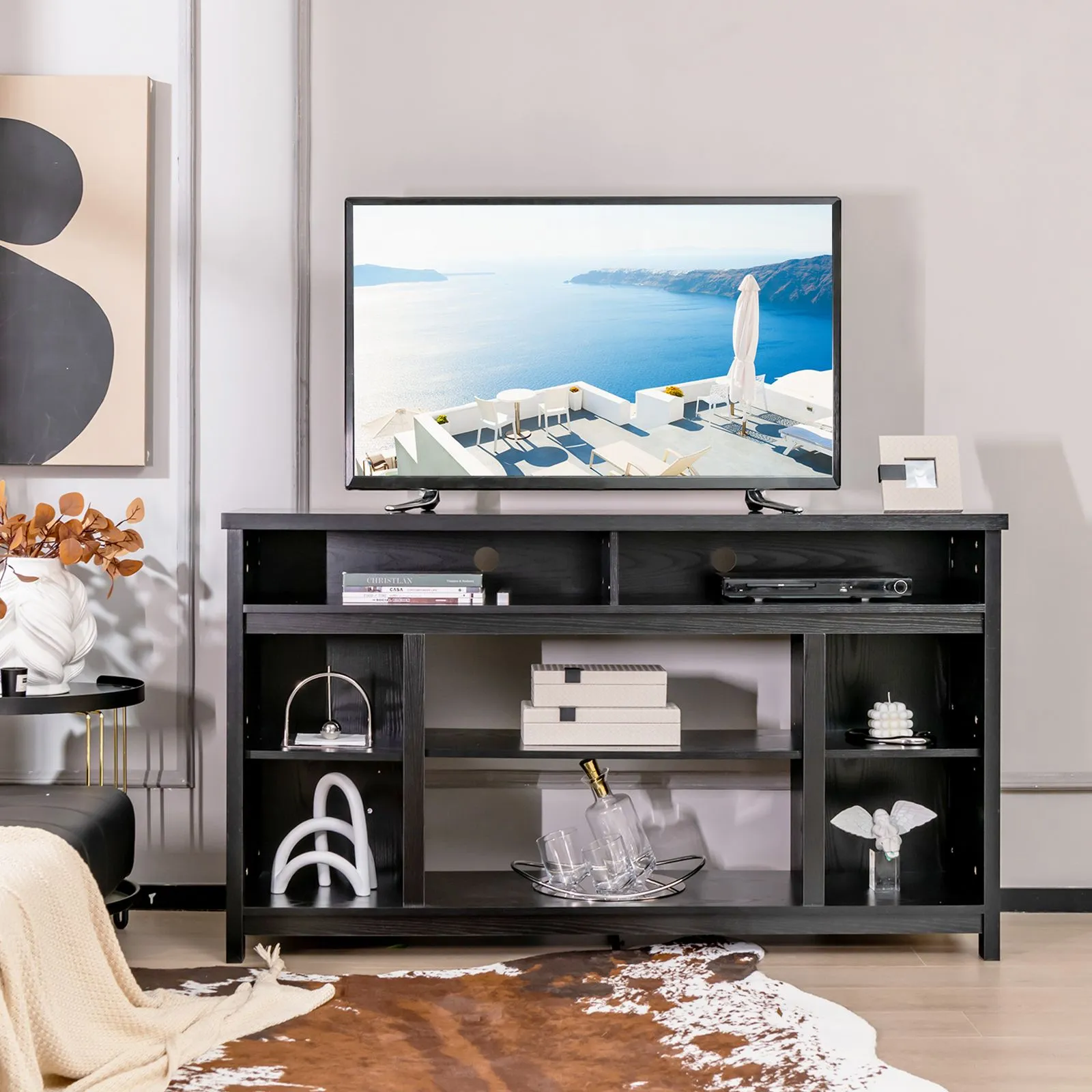 Costway Fireplace TV Stand Media Console Table w/ Adjustable Shelf for TVs up to 65" in Black