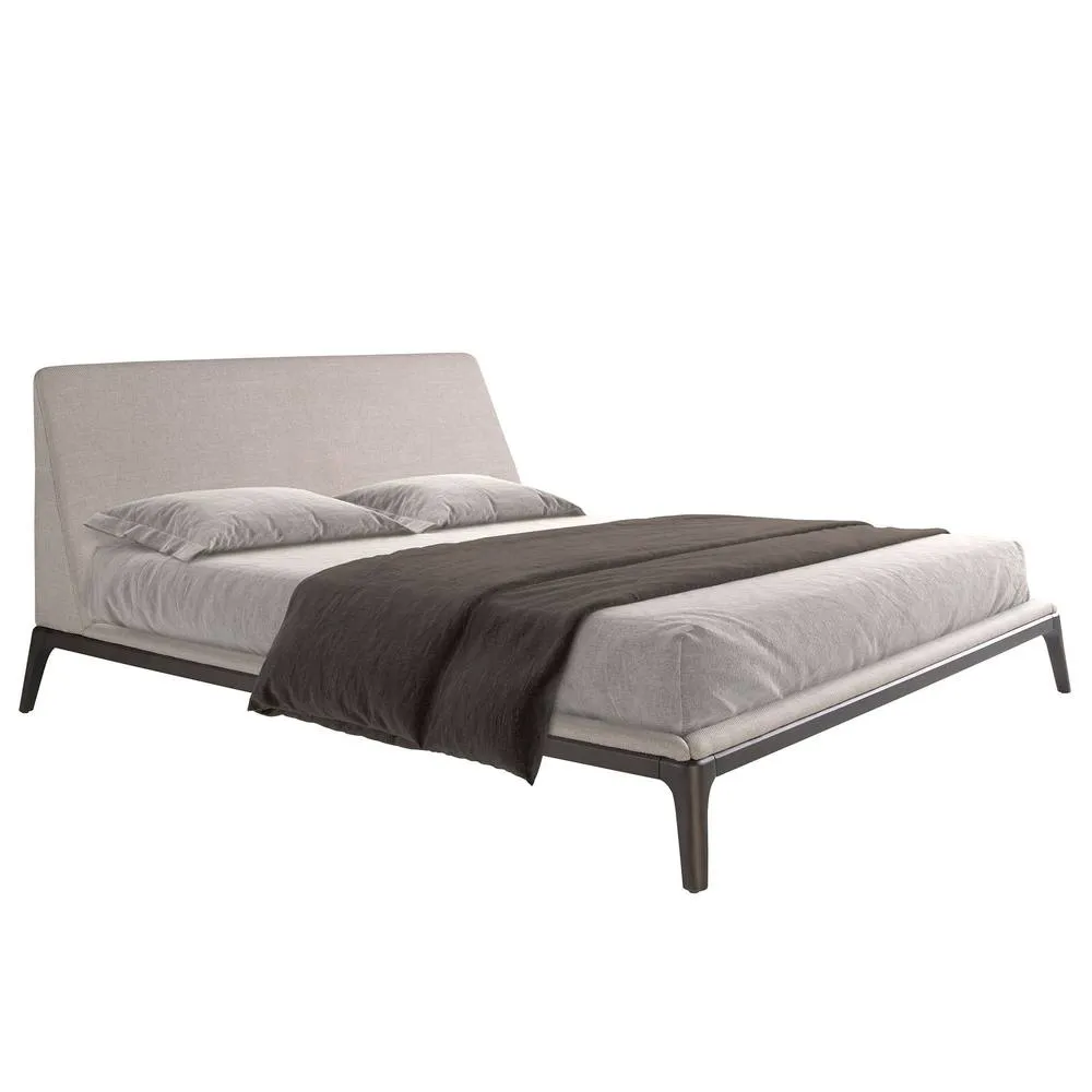 Angel Cerda Grey Fabric Double Bed with Wenge Wooden Legs 180x200 6