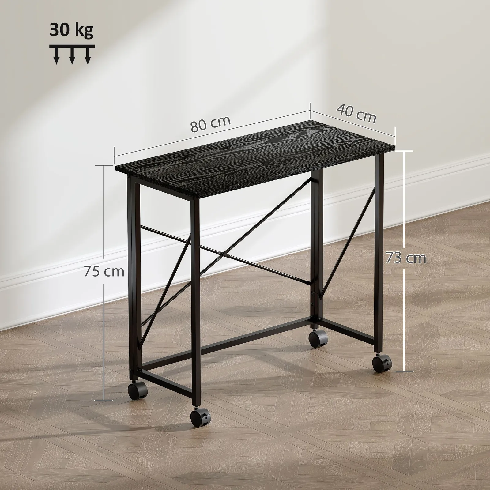 HOMCOM Folding Desk on Wheels, Writing Table for Home Office, Black 3