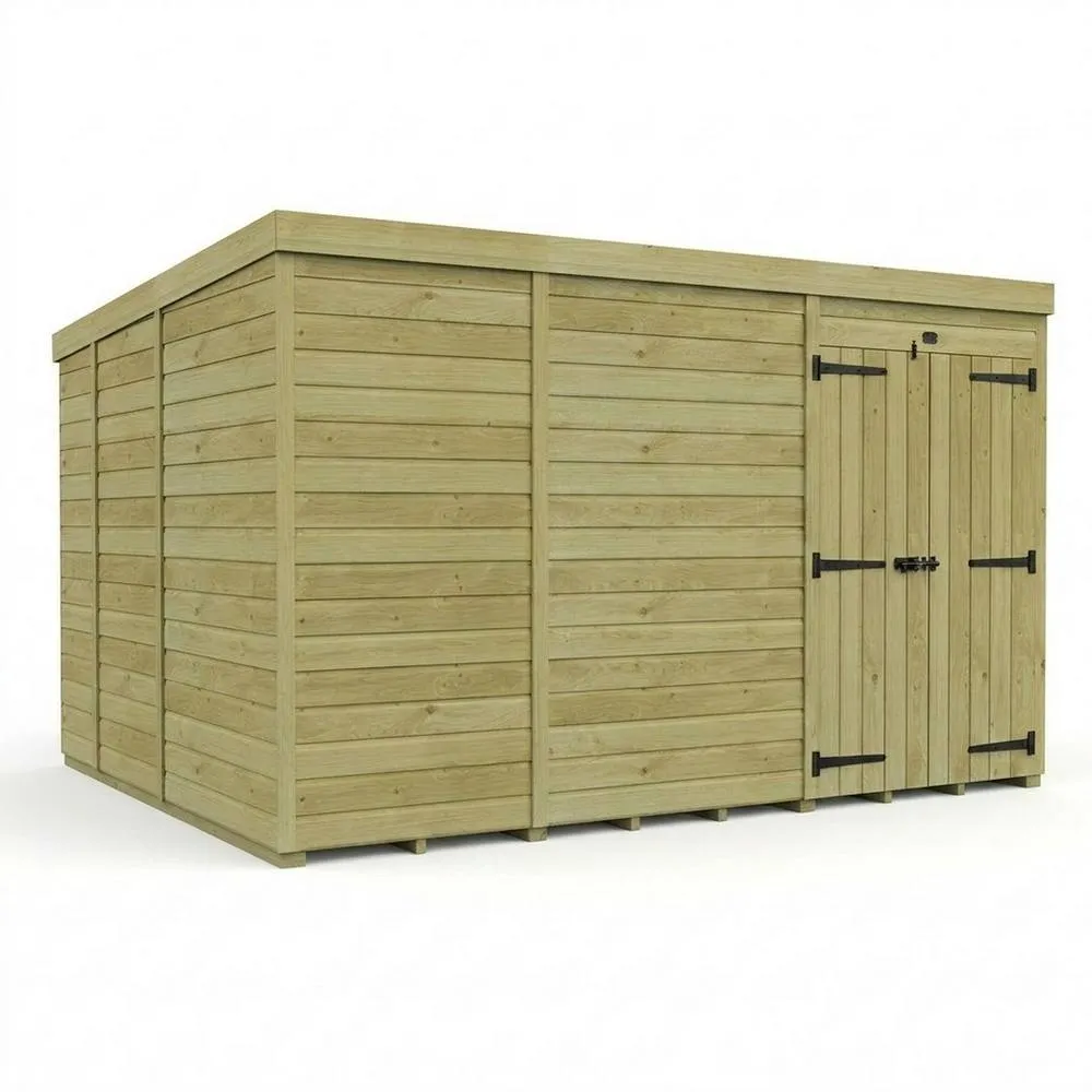 Buttercup Farm 11ft x 9ft Pent Garden Shed Double Door No Windows - Timber in Brown