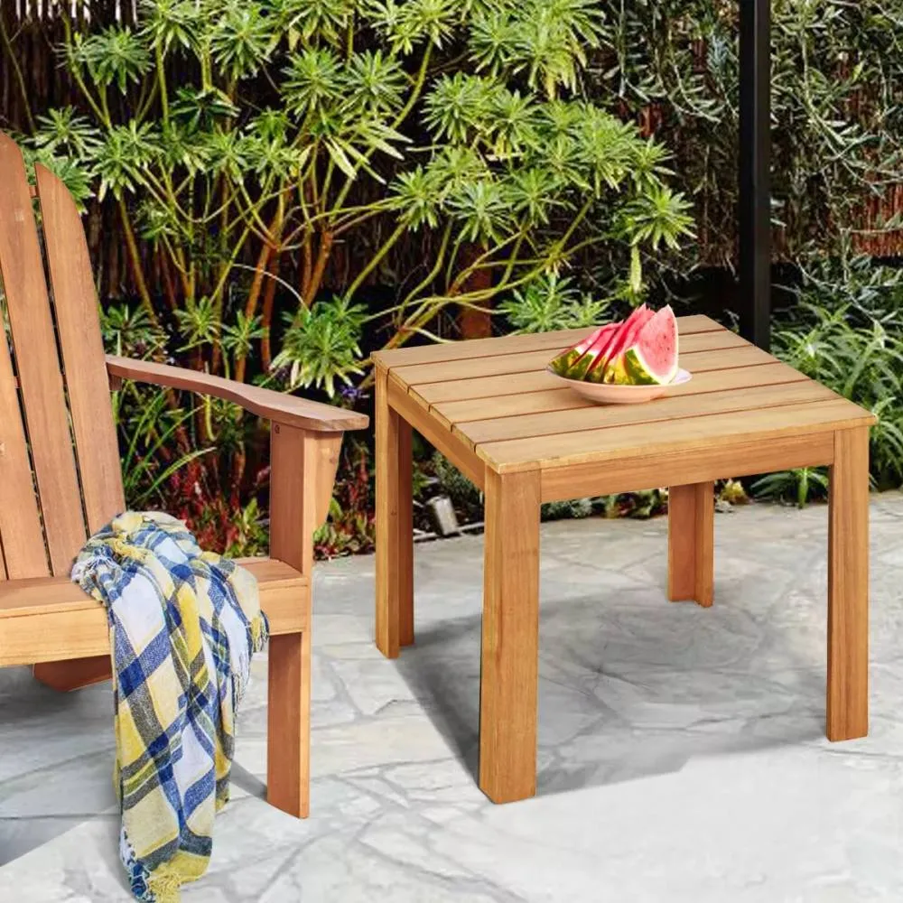 Costway Outdoor Acacia Wood Side Table Patio Square End Table with Oil Finished in Natural 3