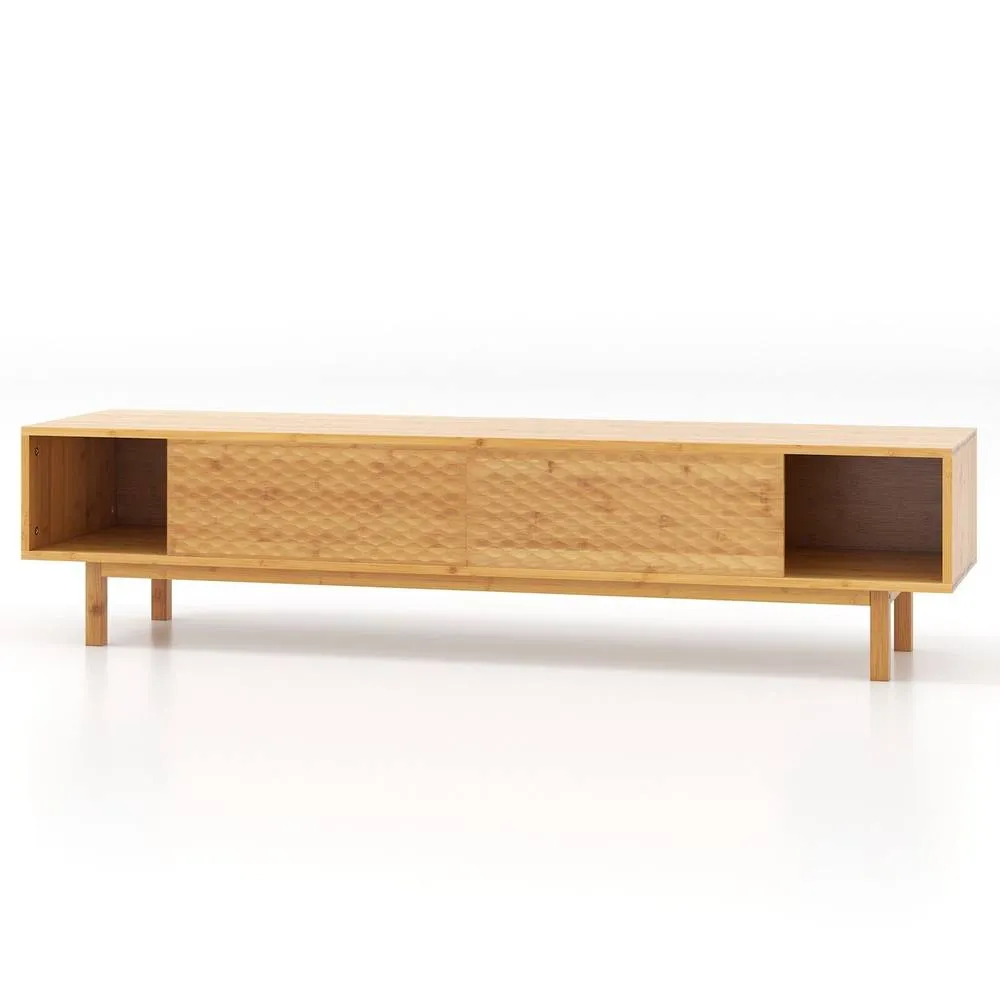 Costway Bamboo TV Stand for 65" TVs 160cm Mid Century Modern TV Console Table in Natural 2