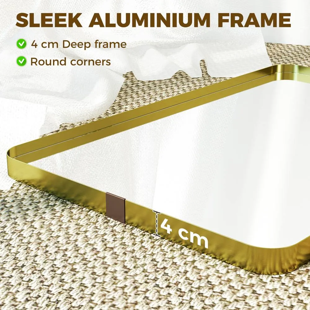 HOMCOM Rectangular Wall Mirror, 90 x 60 cm Wall Mounted Bathroom Mirror in Gold 4
