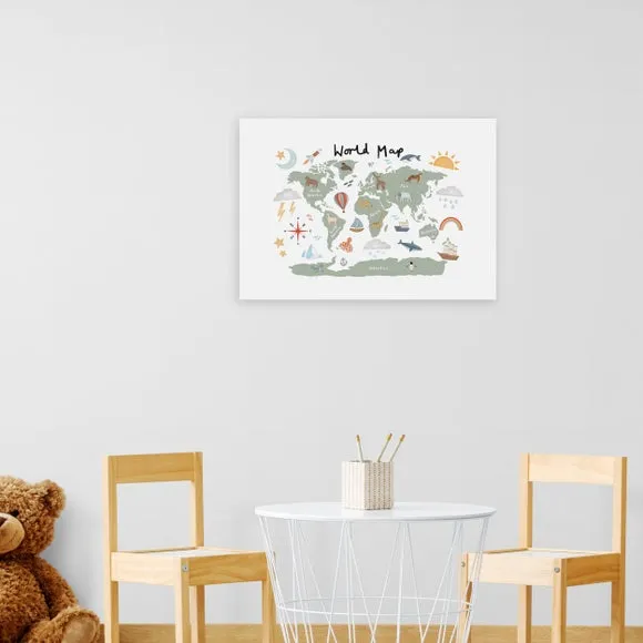 East End Prints World Map in Green Print 1