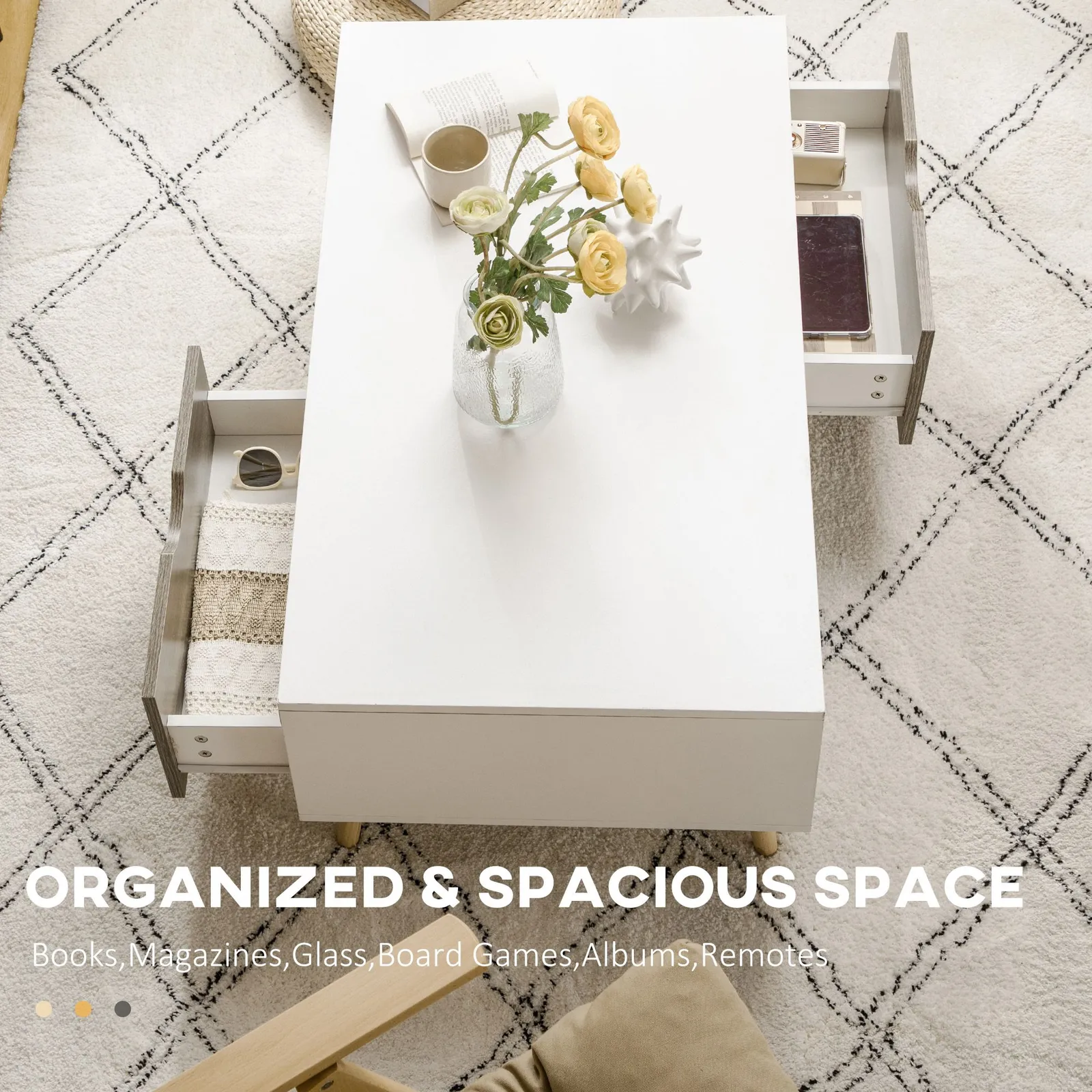 HOMCOM Modern Coffee Tables for Living Room w/ Storage Shelves, White 6