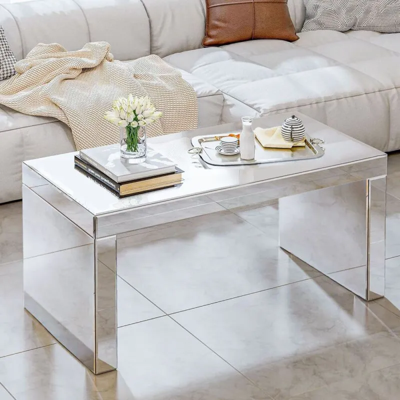 Comfy Living Ltd Mirrored Glass Rectangular Coffee Table in Silver