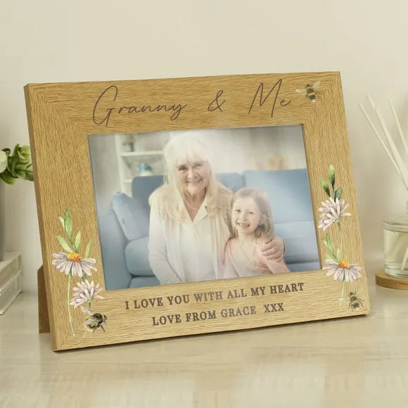 Personalised Floral Bee Oak Finish Photo Frame 2