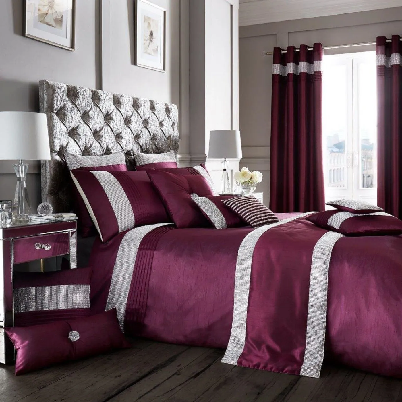 Smart Living Premium Polycotton Onyx Duvet Cover With Pillowcases in Aubergine 1