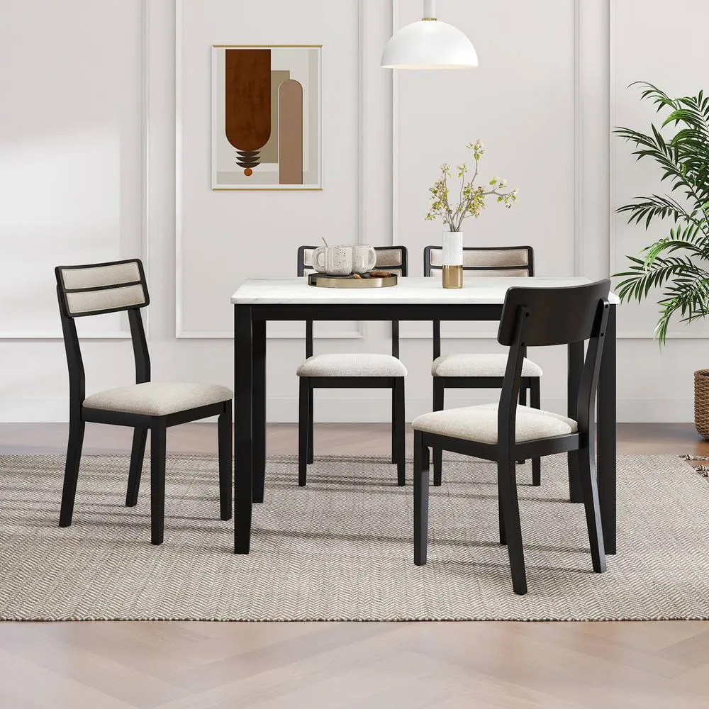 Costway Upholstered Kitchen Chairs Modern Dining Chairs Set of 4-Black in Black 4