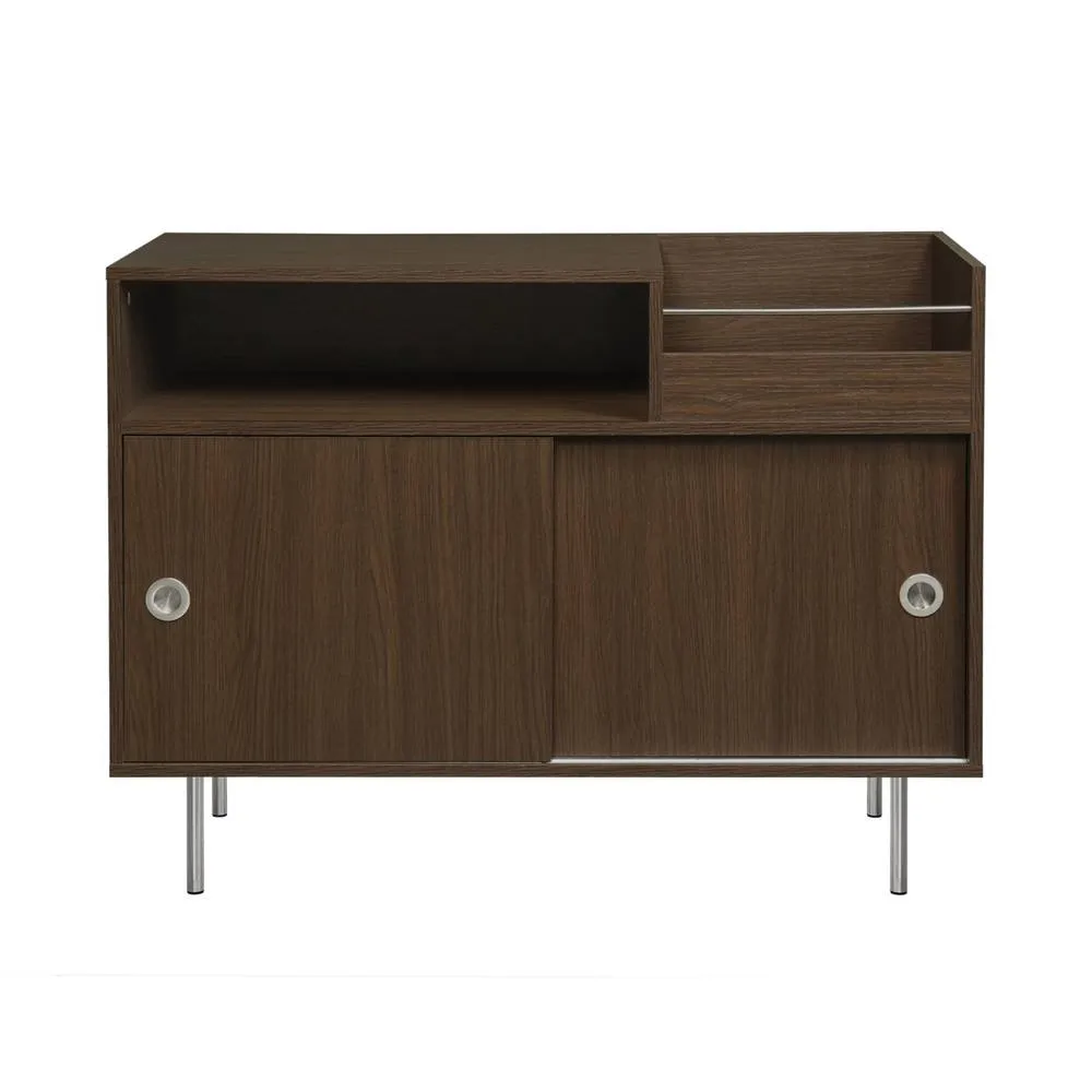 sweeek Vintage vinyl furniture with wood decor & stainless steel 100cm in Dark Brown 4