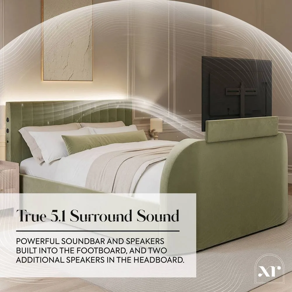 X Rocker Maisie 5.1 Ottoman TV Lift Bed, Surround Sound & App Controlled LED in Olive 4