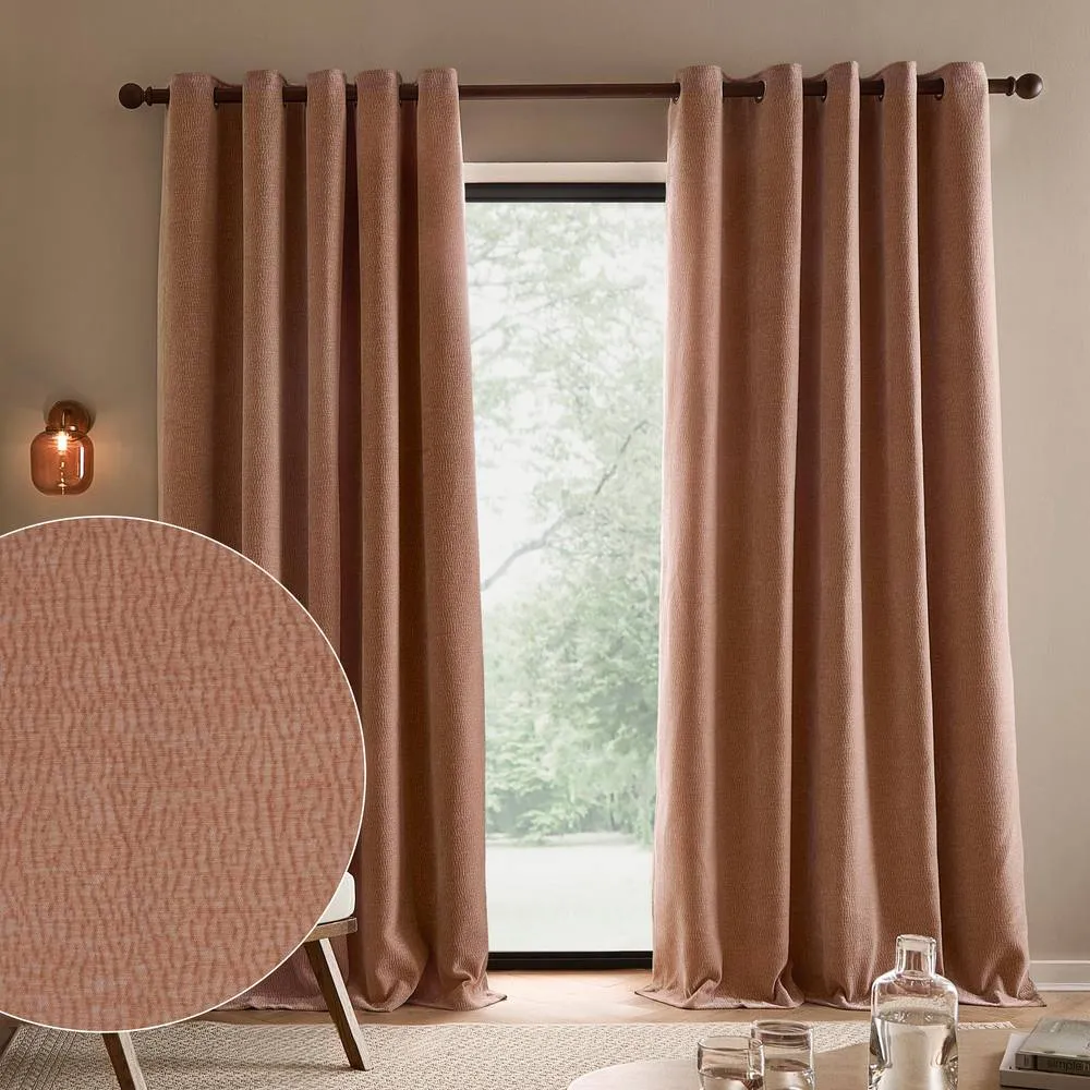 Yard Heath Washed Velvet Fully Lined Eyelet Curtain Pair in Coral 1