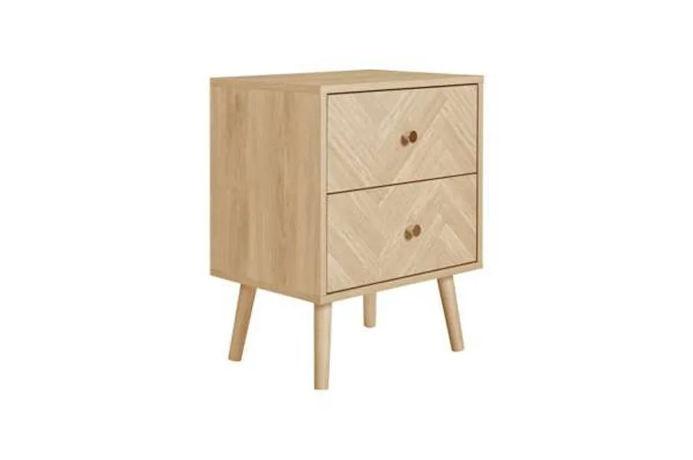 Birlea 2 Drawer Oak Brown Wooden Bedside Herringford in Light Oak 4