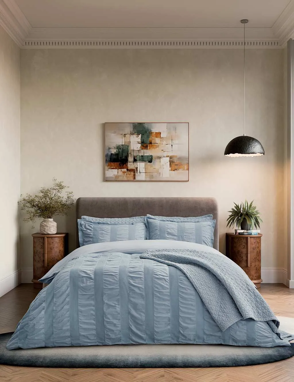 Bedeck of Belfast Pure Cotton Waffle Stripe Bedding Set Blue