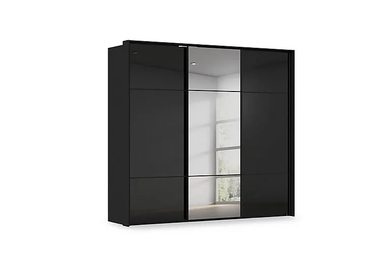 Haven 250cm 3 Door Slider Wardrobe with 2 Glass Doors and 1 Mirror Door - Black Glass