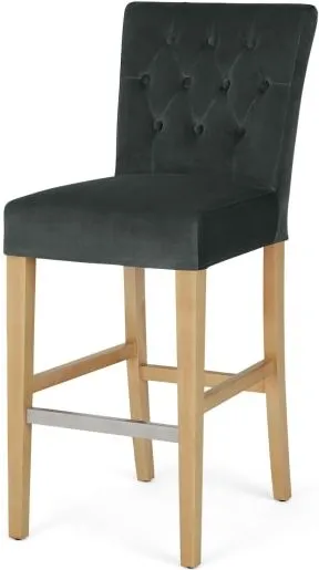 Flynn Bar Stool, Midnight Grey Velvet and Birch