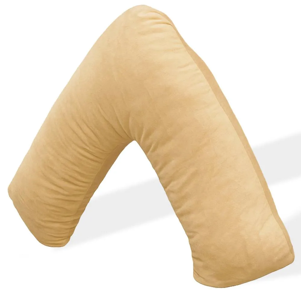 Aamira V Shaped Pillow Cream Crushed Velvet Memory Foam Support Cushion