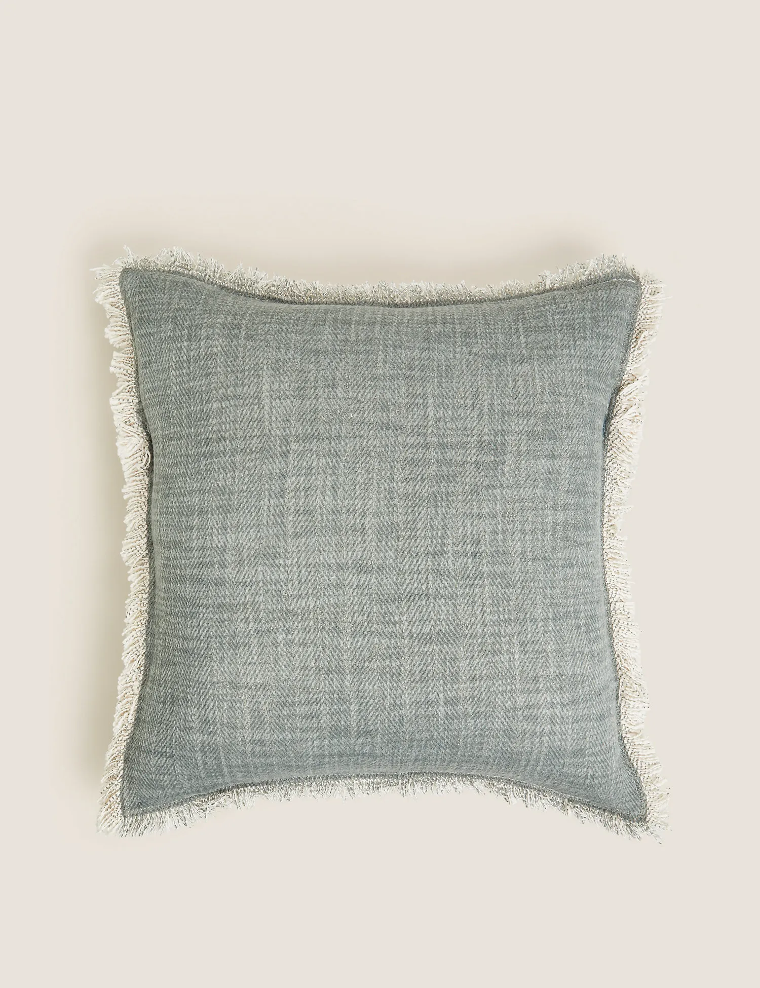 M&S Pure Cotton Denim Fringed Cushion, Denim