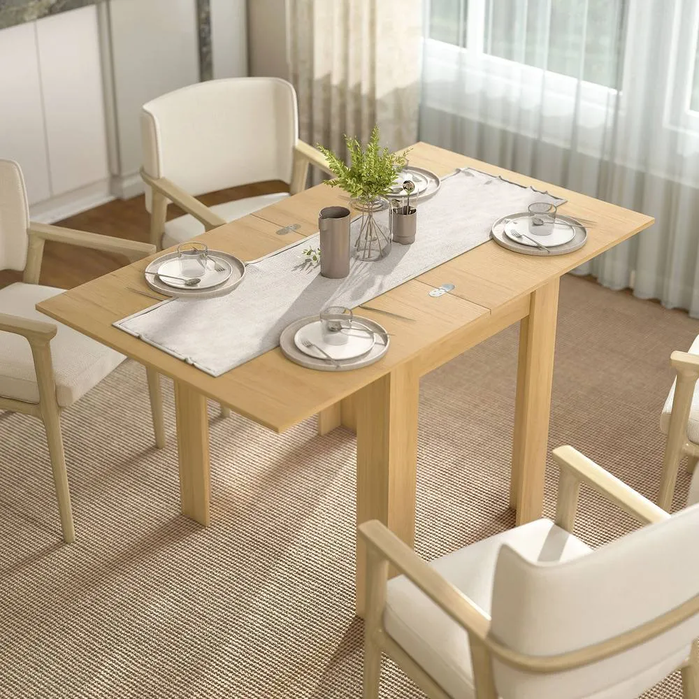 HOMCOM Folding Dining Table for 4-6, Drop Leaf Table, Natural 2