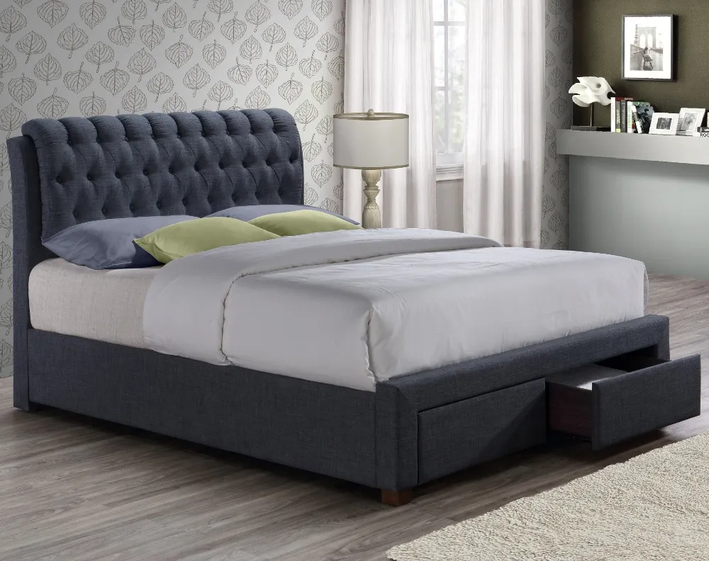 Valentino Charcoal Fabric 2 Drawer Storage Bed Frame - 5ft King Size