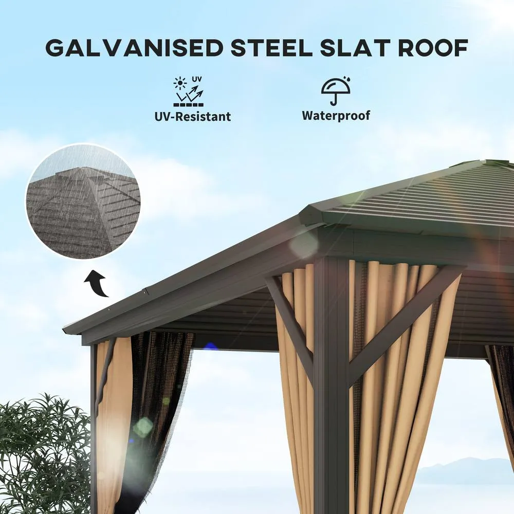 OUTSUNNY 3x3(m) Hardtop Gazebo Outdoor Shelter with Aluminium Frame in Brown 4