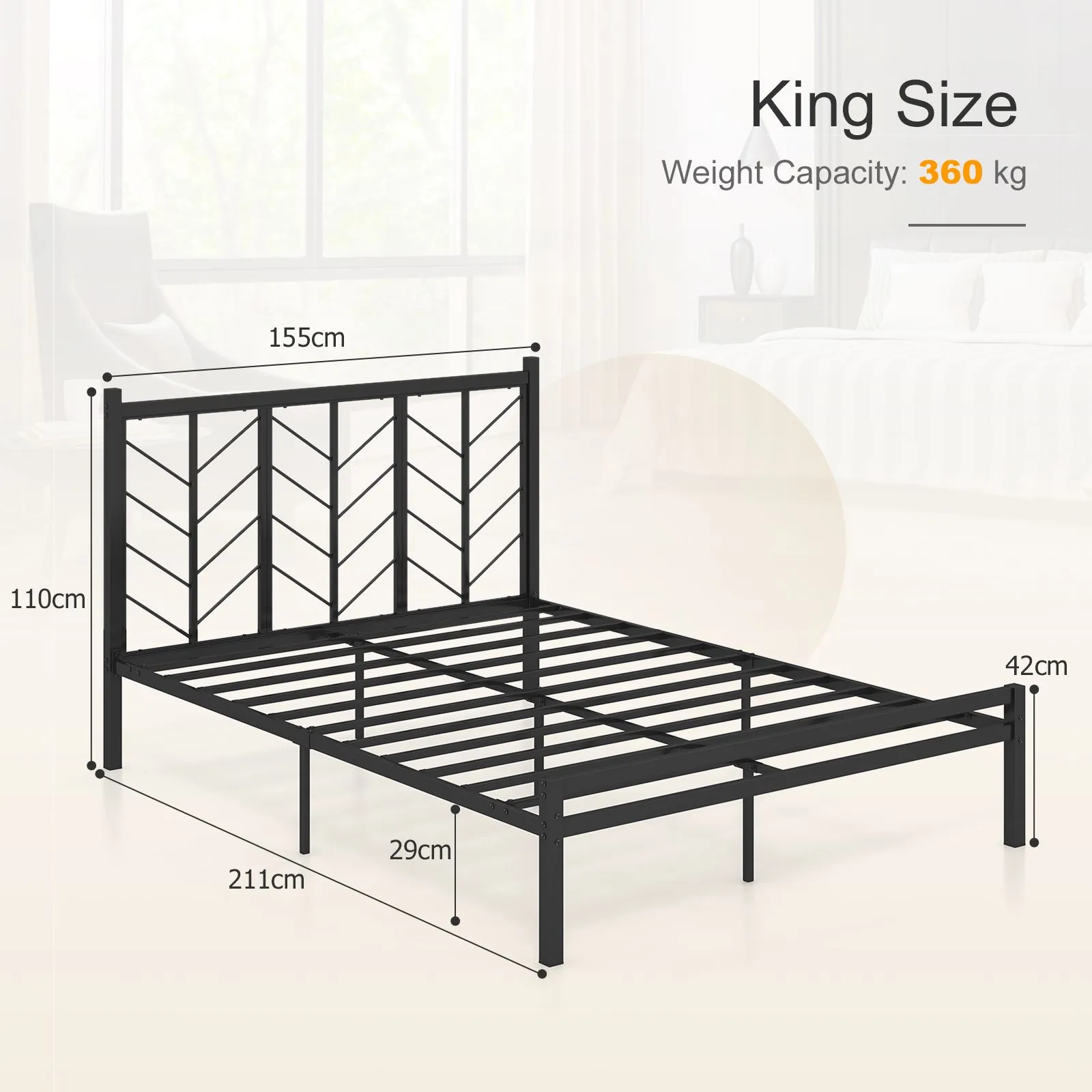 Costway Metal Platform Bed with Branch shaped Headboard Bed Frame King Size in Black 2