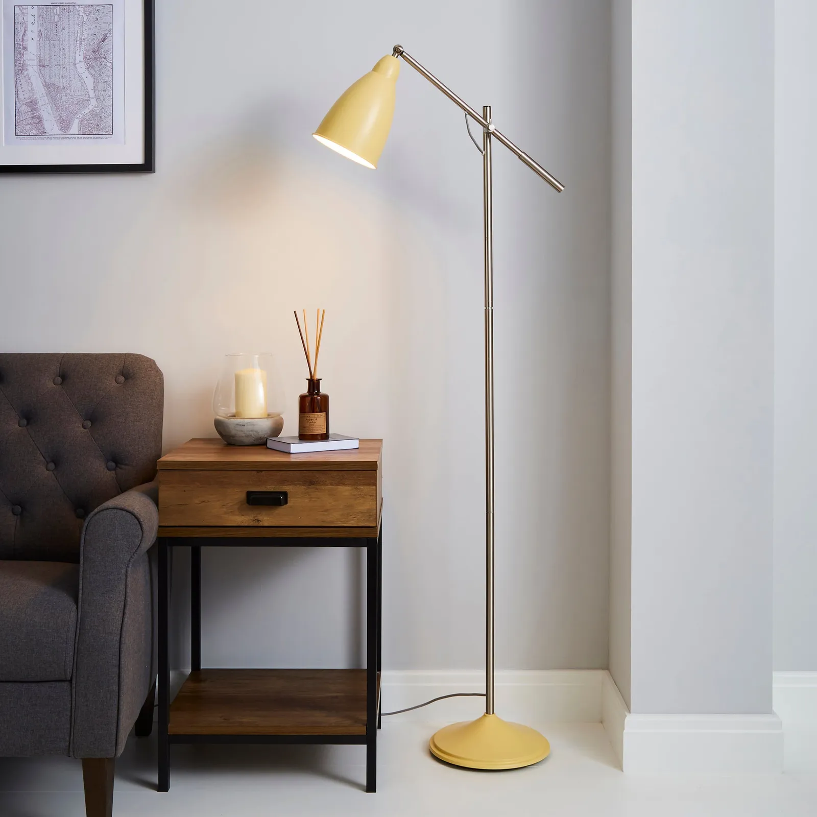 Robson Ochre Lever Arm Floor Lamp Ochre