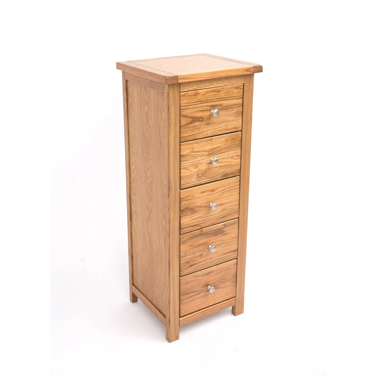 Cabinet Bits Trivento 5 Drawer Narrow Chest of Drawers Chrome Knob in Natural 3