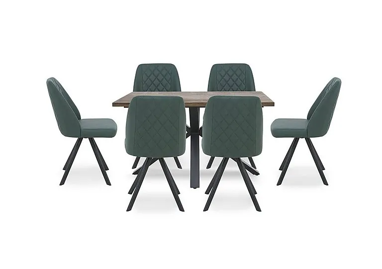 Jupiter Compact Dining Table with Star Base and 6 Swivel Chairs - Green
