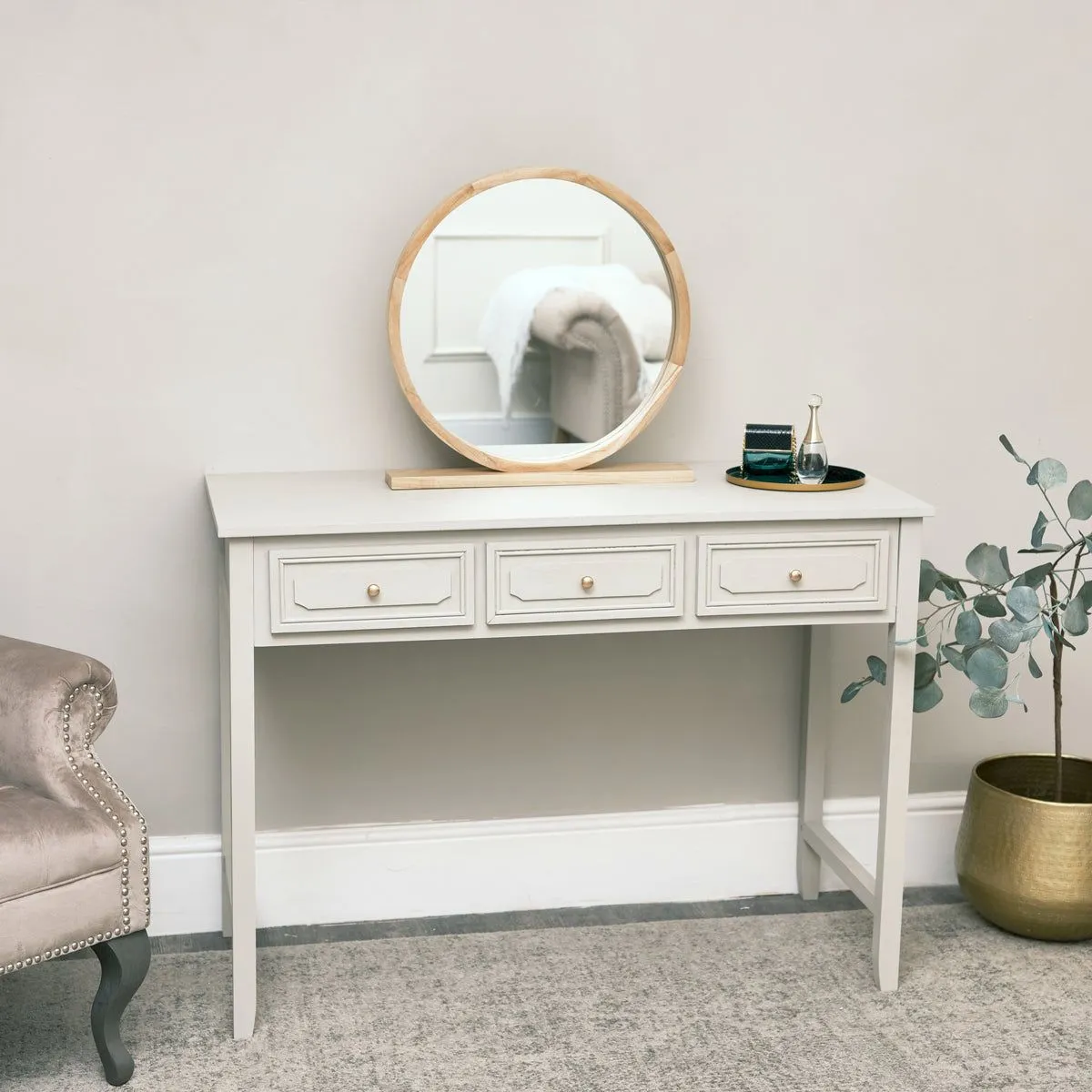 Melody Maison Round Wooden Freestanding Table Top Mirror in Brown 5