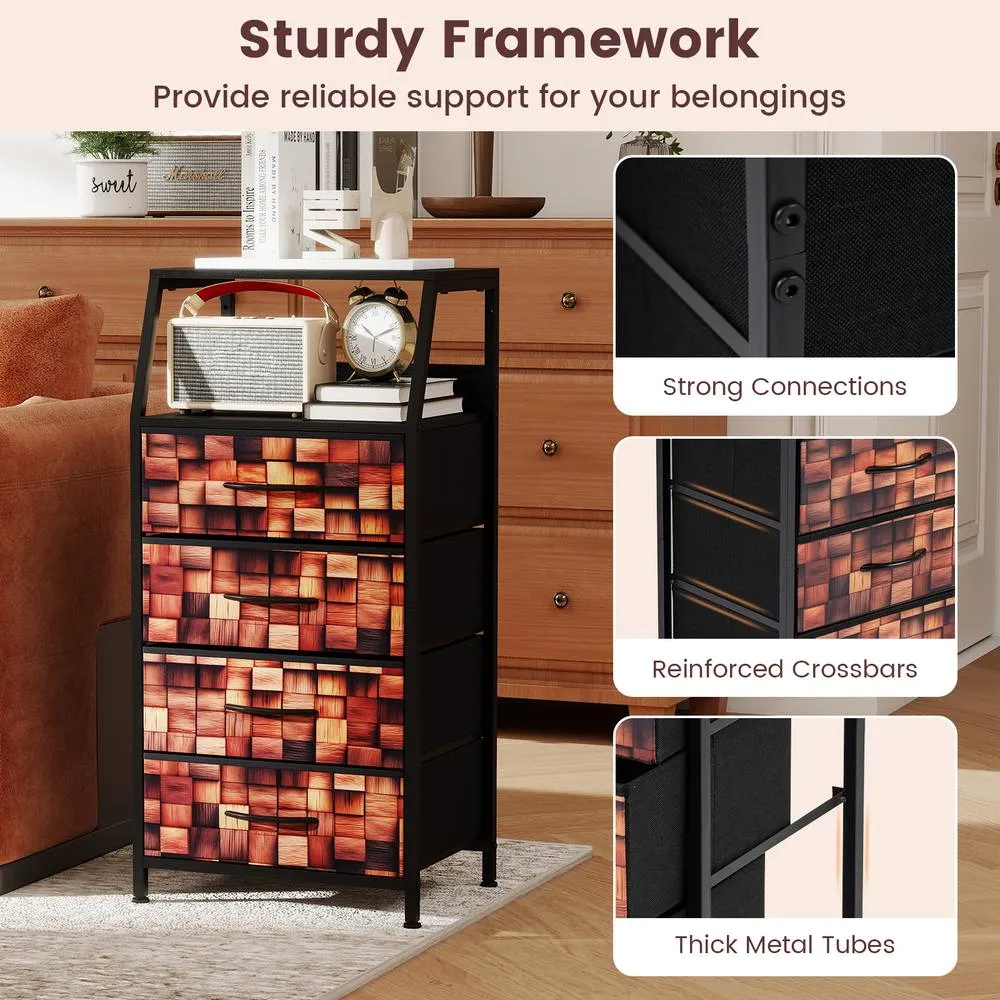 Costway 4-Drawer Dresser Bedside Cabinet Nightstand Closet Organizer End Table in Brown 4